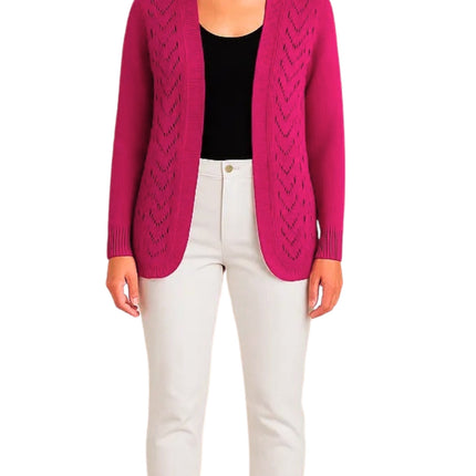 Women's Open Front Curved Hem Pointelle Shrug in Soft Acrylic