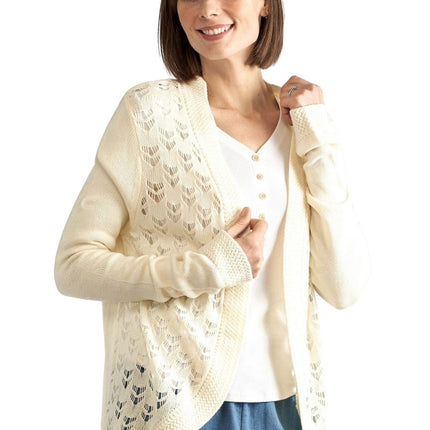 Women's Open Front Curved Hem Pointelle Shrug in Soft Acrylic