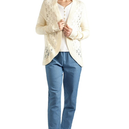 Women's Open Front Curved Hem Pointelle Shrug in Soft Acrylic