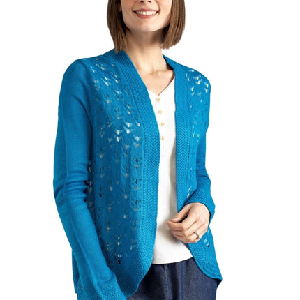 Women's Open Front Curved Hem Pointelle Shrug in Soft Acrylic