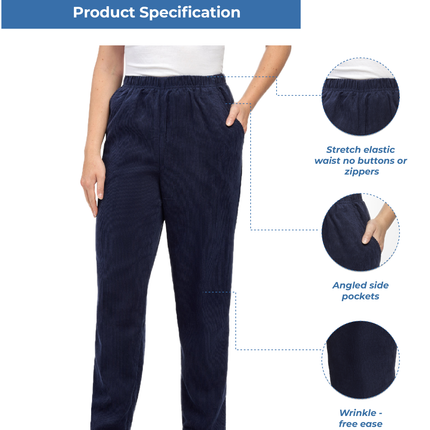 Womens Pull On Fine Wale Corduroy Pants with soft-covered elastic waist