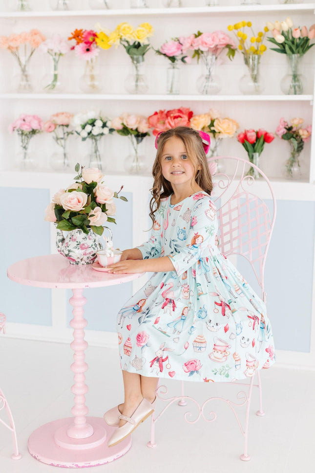 Wonderland 3/4 Sleeve Pocket Twirl Dress