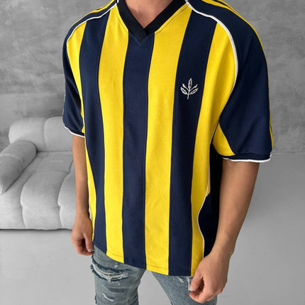 Yellow Black Striped Cotton T-Shirt / Jersey Style Sporty Tee