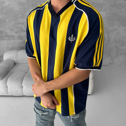 Yellow Black Striped Cotton T-Shirt / Jersey Style Sporty Tee