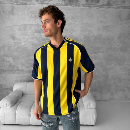 Yellow Black Striped Cotton T-Shirt / Jersey Style Sporty Tee