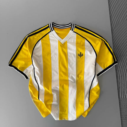 Yellow Black Striped Cotton T-Shirt / Jersey Style Sporty Tee