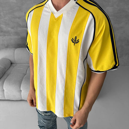Yellow Black Striped Cotton T-Shirt / Jersey Style Sporty Tee