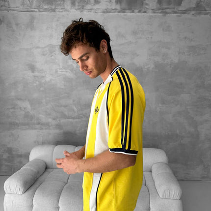 Yellow Black Striped Cotton T-Shirt / Jersey Style Sporty Tee