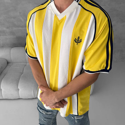 Yellow Black Striped Cotton T-Shirt / Jersey Style Sporty Tee