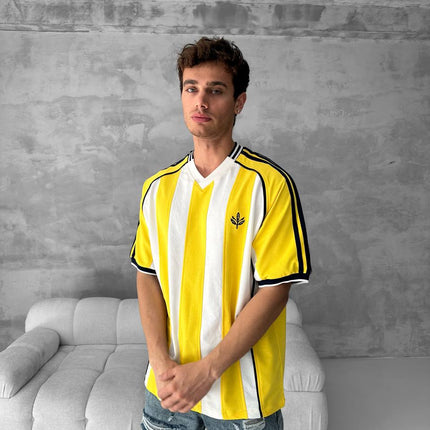 Yellow Black Striped Cotton T-Shirt / Jersey Style Sporty Tee