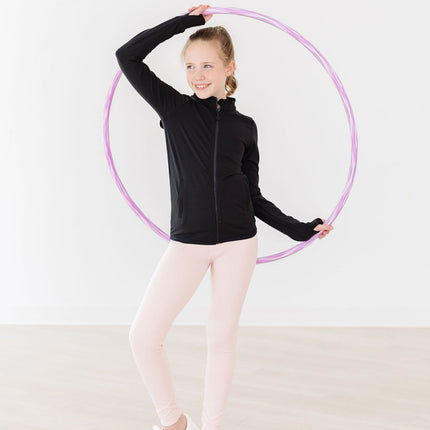 Balanced Black Full-Zip Ruffle Active Jacket