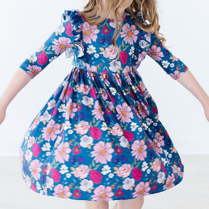 Vintage Garden 3/4 Sleeve Ruffle Twirl Dress