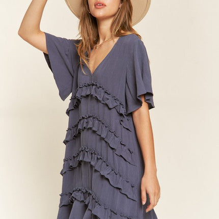 TIERED RUFFLE MINI DRESS