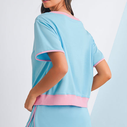 Luxury Colorblock Edge Drop Shoulder T Shirt and Skort Set