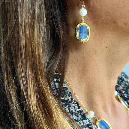 Kyanite and pearl drop earrings