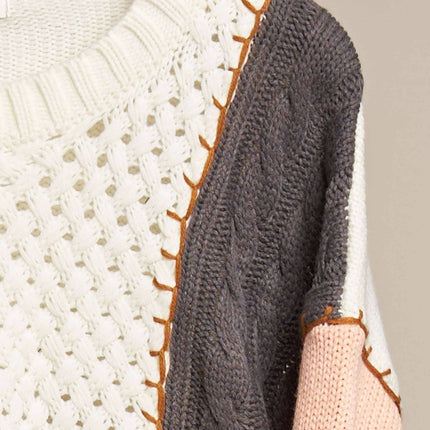 Multi Fabric Color Block Sweater