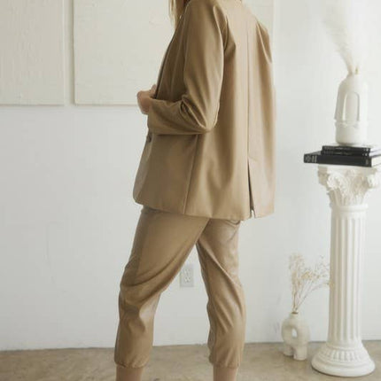 Long Sleeve Faux Leather Blazer