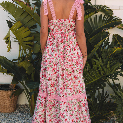 Floral Lace Tied Strap Empire Waist Maxi Dress