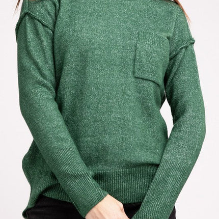 Melange Hi-Low Hem Round Neck Sweater