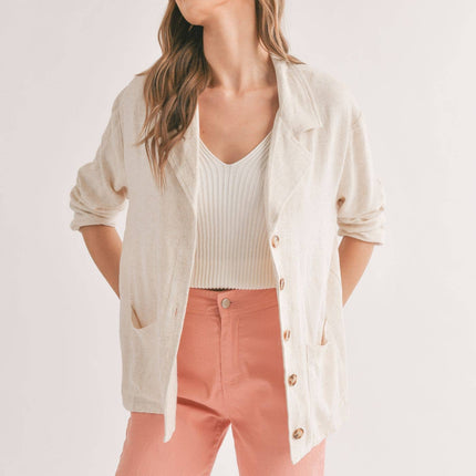 Linen Blend Jacket With Pockets: OATMEAL