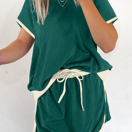Luxury Colorblock Edge Drop Shoulder T Shirt and Skort Set