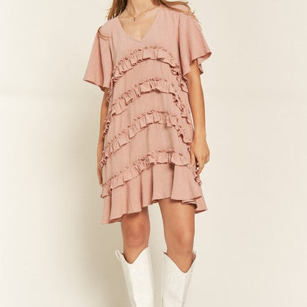 TIERED RUFFLE MINI DRESS