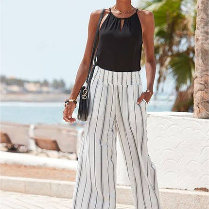 Coastal Stripe Wide-Leg Pants