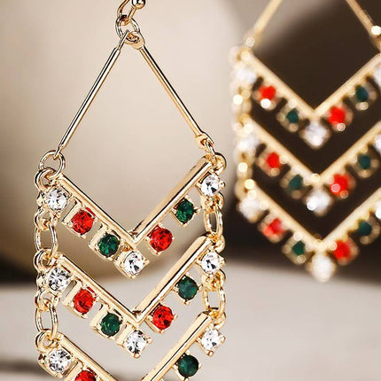 Chevron Dangle Earrings w/ Rhinestones