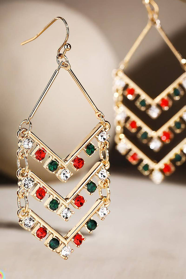 Chevron Dangle Earrings w/ Rhinestones