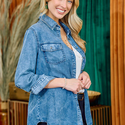 Chambray Button Down Shirt With Roll up Sleeve