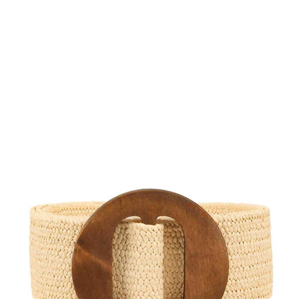 Wood Buckle Elastic Straw Belt