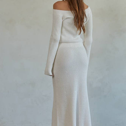 Knit Ribbed Sweater Boat Neck Crop Top