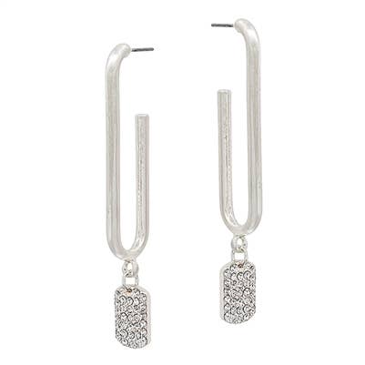 Silver Open Oval w/ Rhinestone Drop Earring