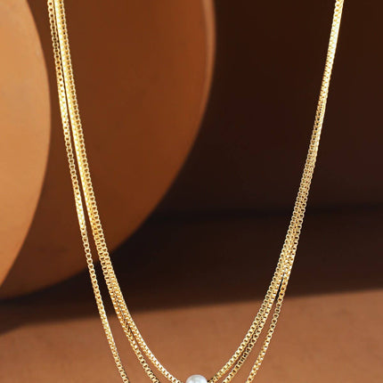 Brass 3 Layered Pearl Bead Necklace