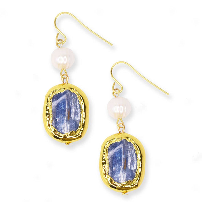 Kyanite and pearl drop earrings
