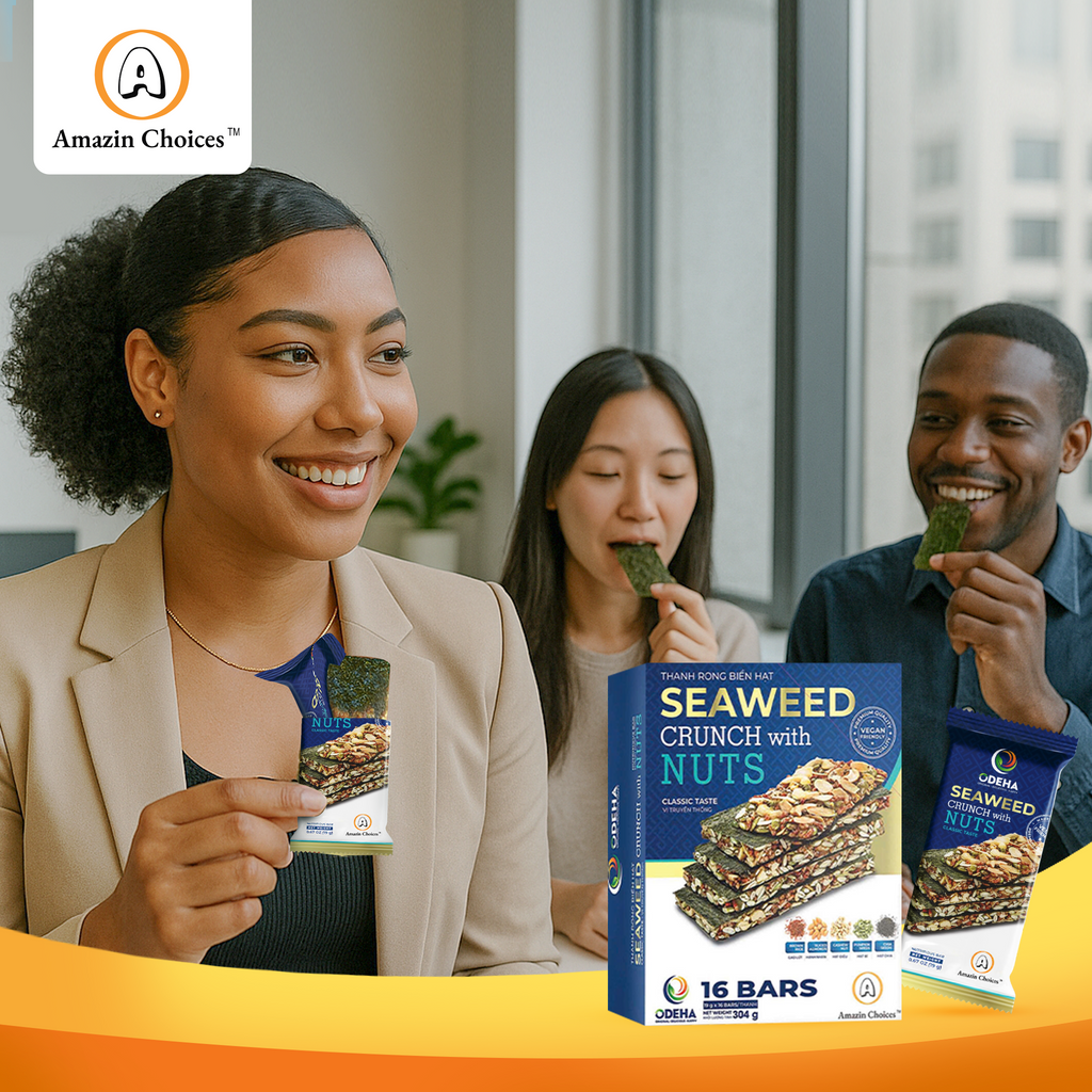 Buy for $39.98, Get 3 FREE Snack Gifts ($20.97 Value) – Amazin Choices Premium Seaweed Crunch with Nuts, 2 Boxes (32 Bars) – Gifts: Dried Guava, Coconut Cracker & Dried Chili Mango