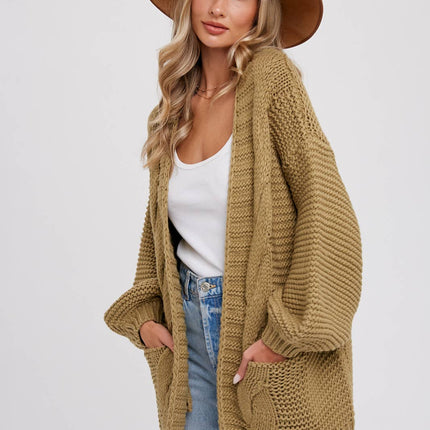 Chunky Cable knit Cardigan-Chocolate