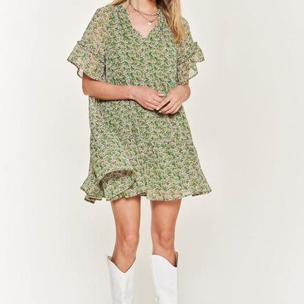 Floral print v-neck mini dress
