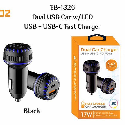 USB + USB-C Fast Charger for Cars