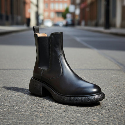 Women’s British-Style Chunky Heel Ankle Boots – Dr. Style Leather Booties for Fall & Winter