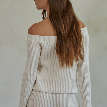 Knit Ribbed Sweater Boat Neck Crop Top