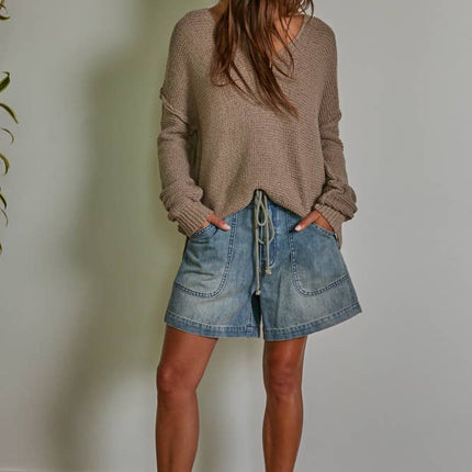 Knit Sweater V-Neck Long Sleeve Top