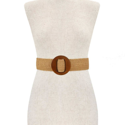 Wood Buckle Elastic Straw Belt