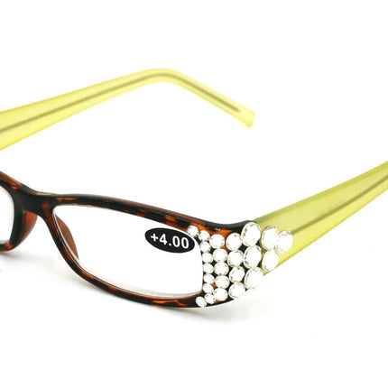 All Favorite, (Bling) Reading Glasses Women Adorned W (Clear)   (Tortoise Brown, Green) Frame +4 +4.5 +5 +6 NY Fifth Avenue.