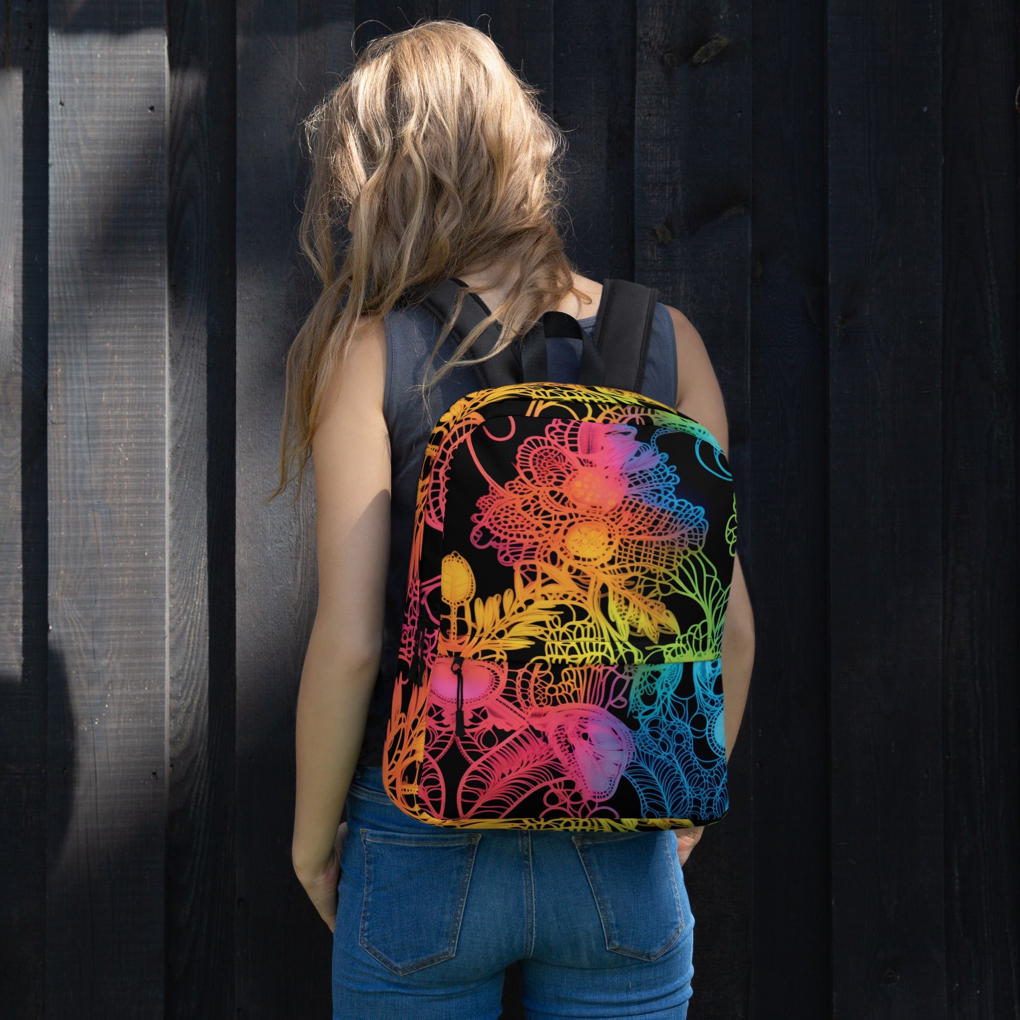Vibrant Neon Lace Rave Backpack