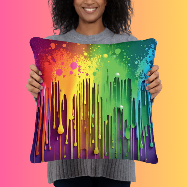 Psychedelic Abstract Paint Drip Pillow for Festivals