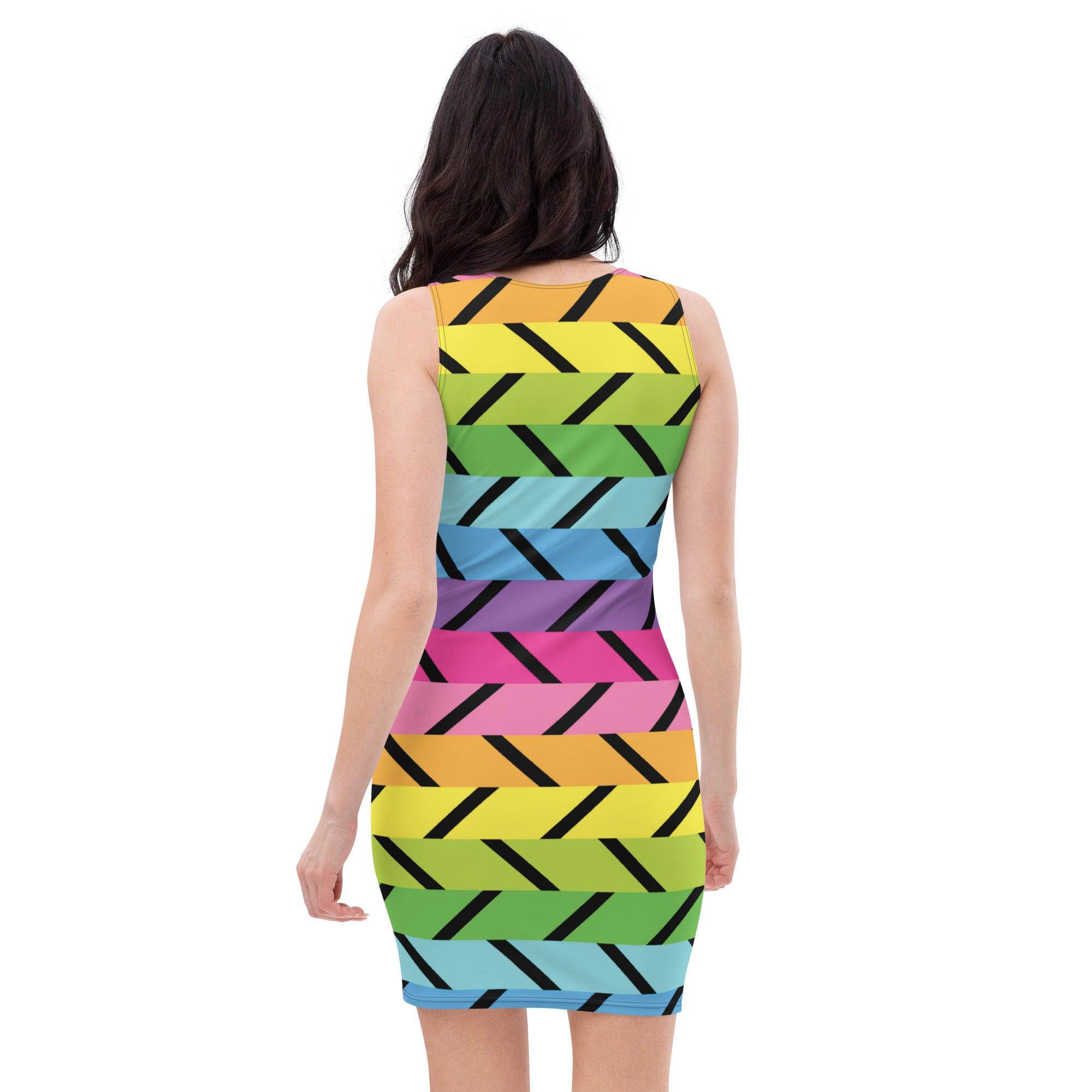 Vibrant Rainbow Stripe Bodycon Dress for Raves