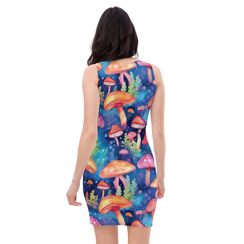 Vibrant Mushroom Bodycon Dress for Raves & Festivals