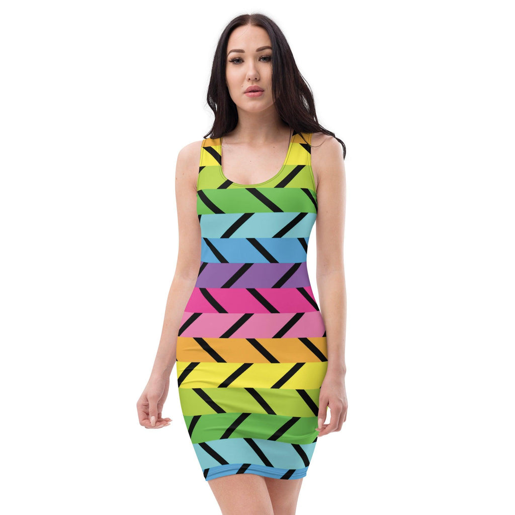 Vibrant Rainbow Stripe Bodycon Dress for Raves
