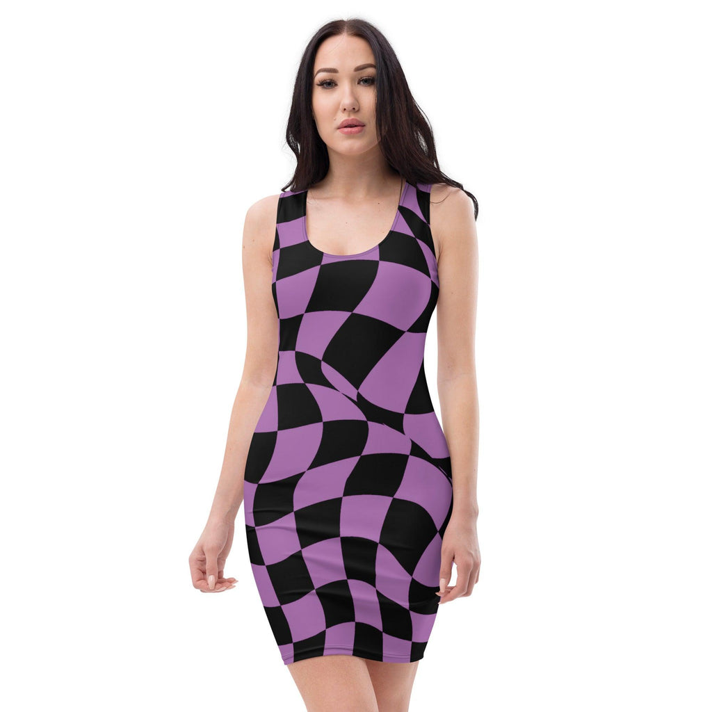 Trippy Checkered Bodycon Dress for Festivals